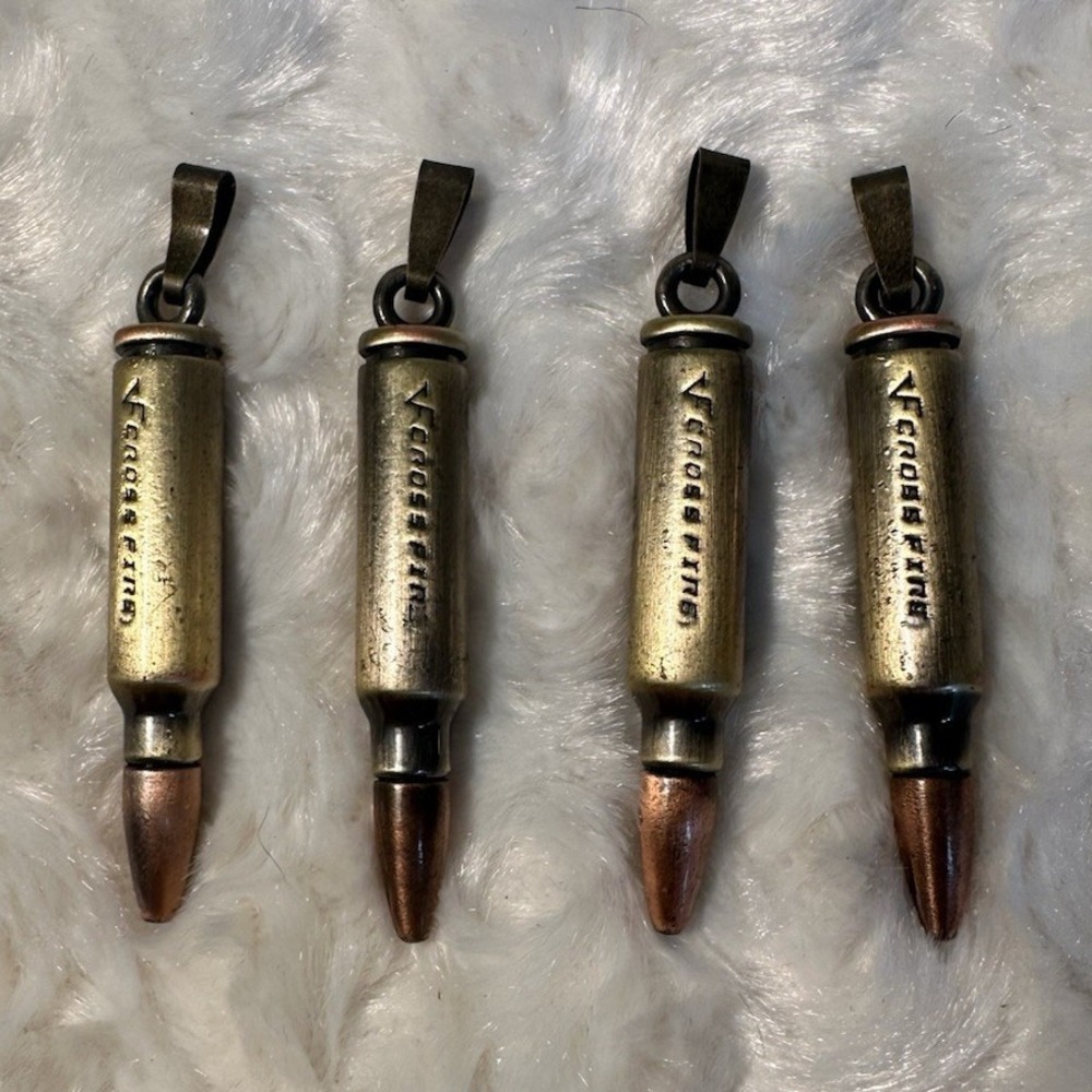 Cross Fire Brass Bullet Keychain Lot Belt Chain Advertising Pendant Set